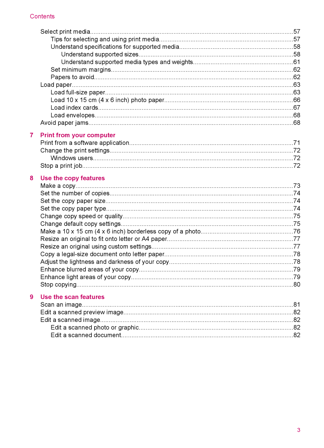 HP J5780, J5788, J5750, J5740 manual Print from your computer, Use the copy features, Use the scan features 