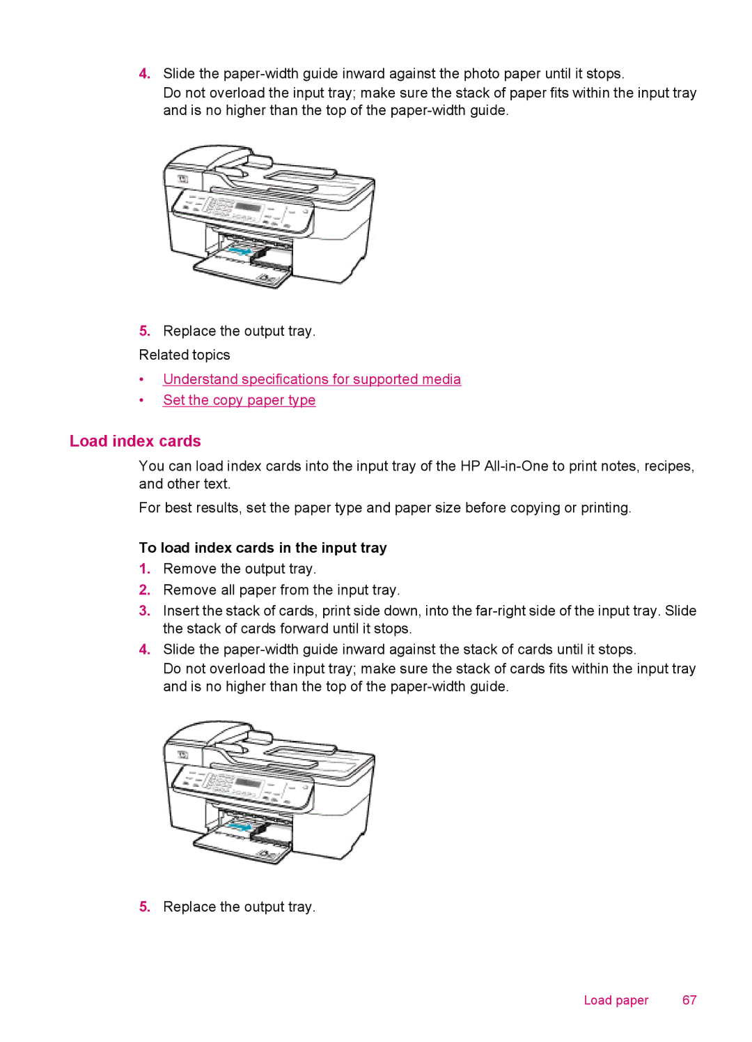 HP J5780, J5788, J5750, J5740 manual Load index cards, To load index cards in the input tray 