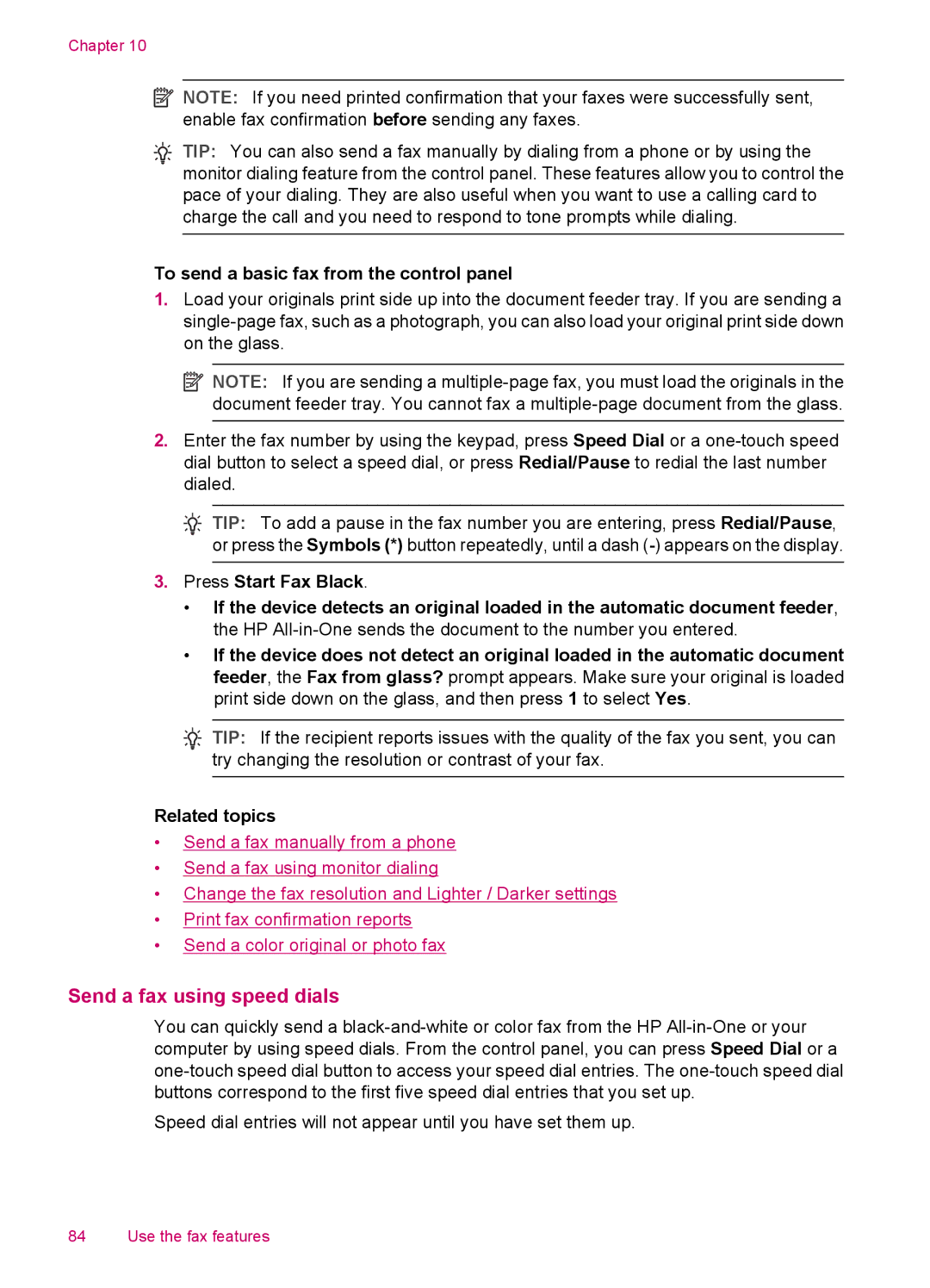 HP J5750, J5788, J5780, J5740 manual Send a fax using speed dials, To send a basic fax from the control panel 