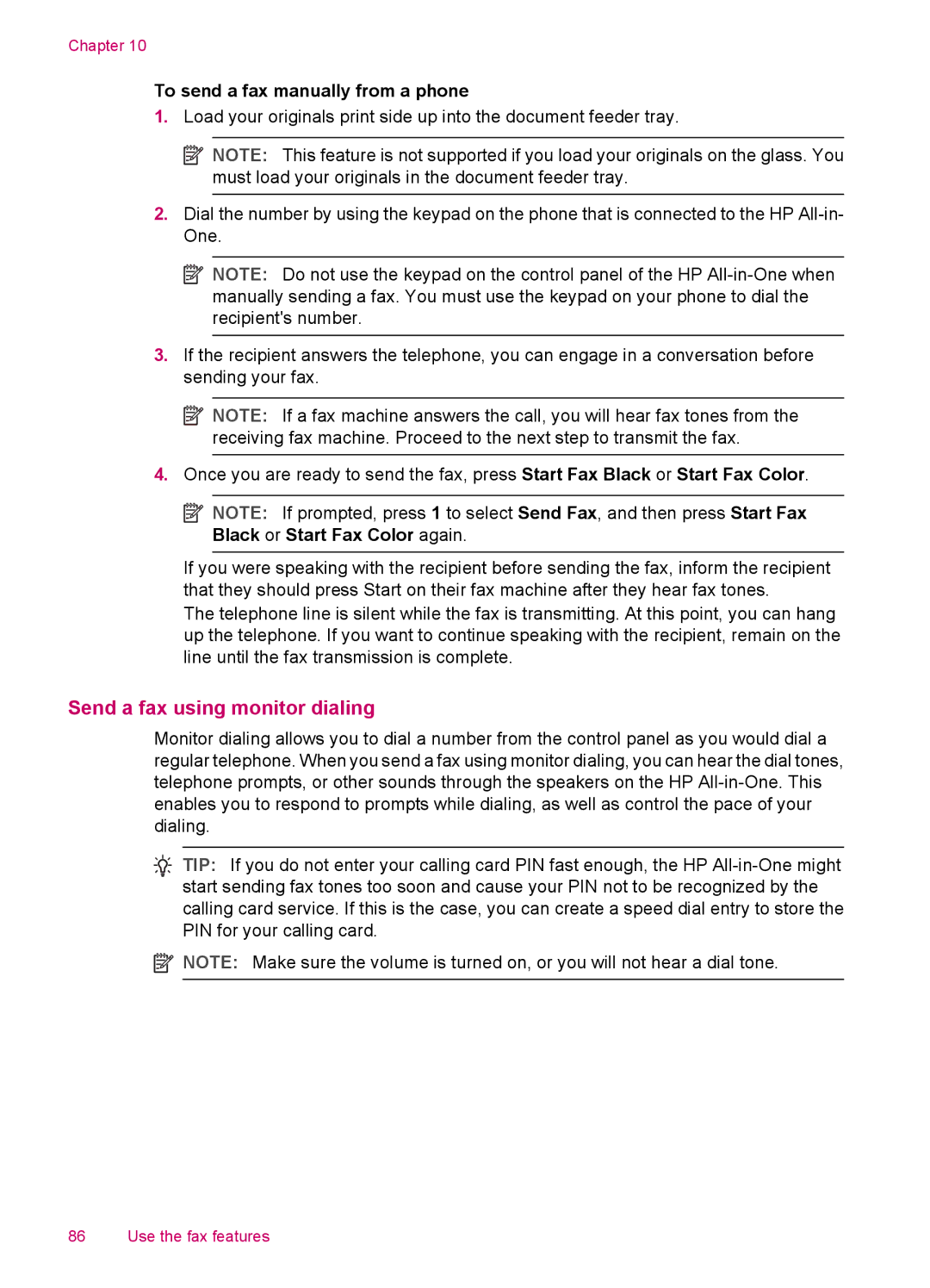 HP J5788, J5780, J5750, J5740 Send a fax using monitor dialing, To send a fax manually from a phone 