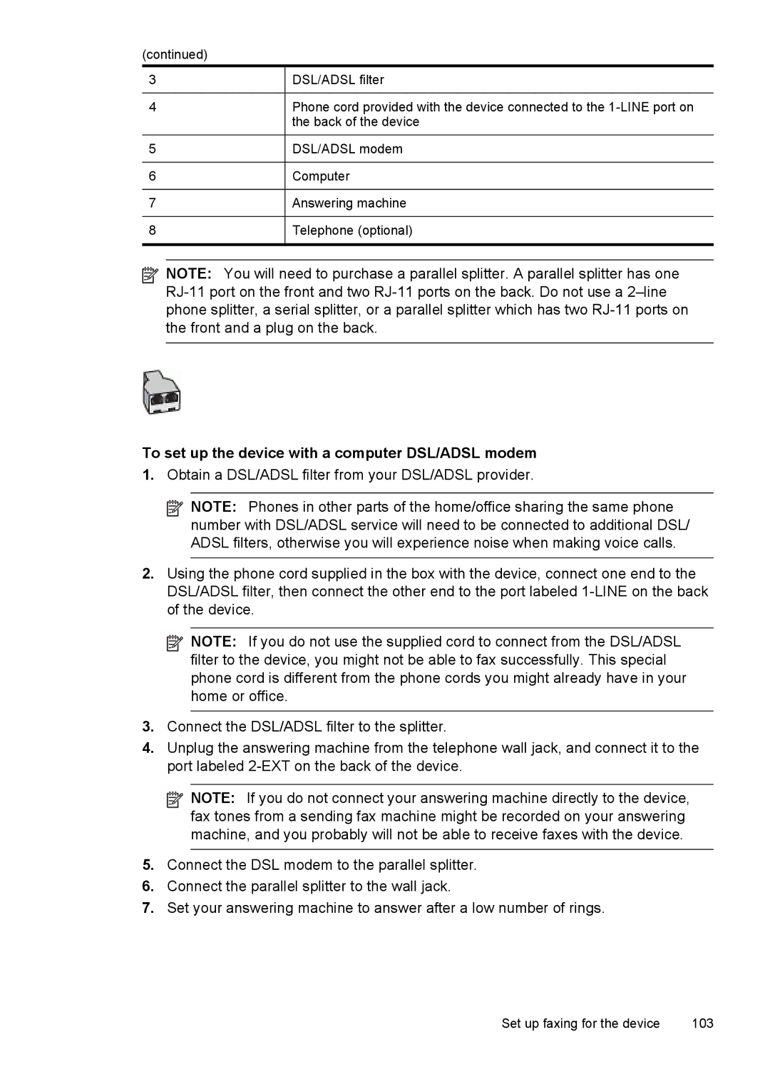 HP J6400 manual Set up faxing for the device 103 