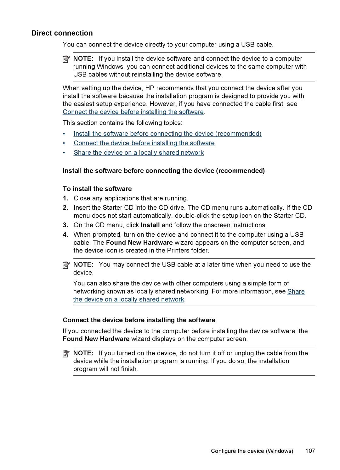 HP J6400 manual Direct connection, Connect the device before installing the software 