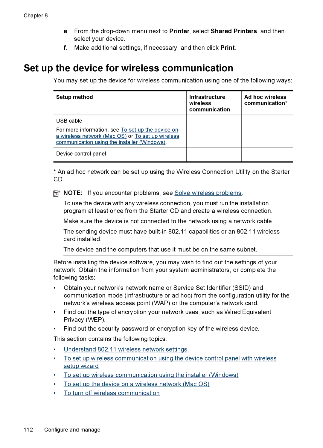 HP J6400 manual Set up the device for wireless communication 