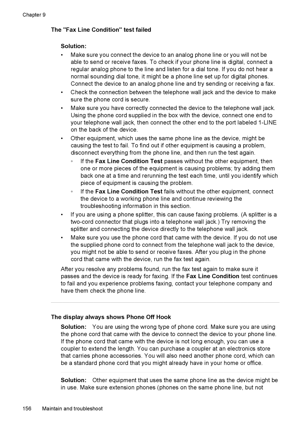 HP J6400 manual Fax Line Condition test failed Solution, Display always shows Phone Off Hook 
