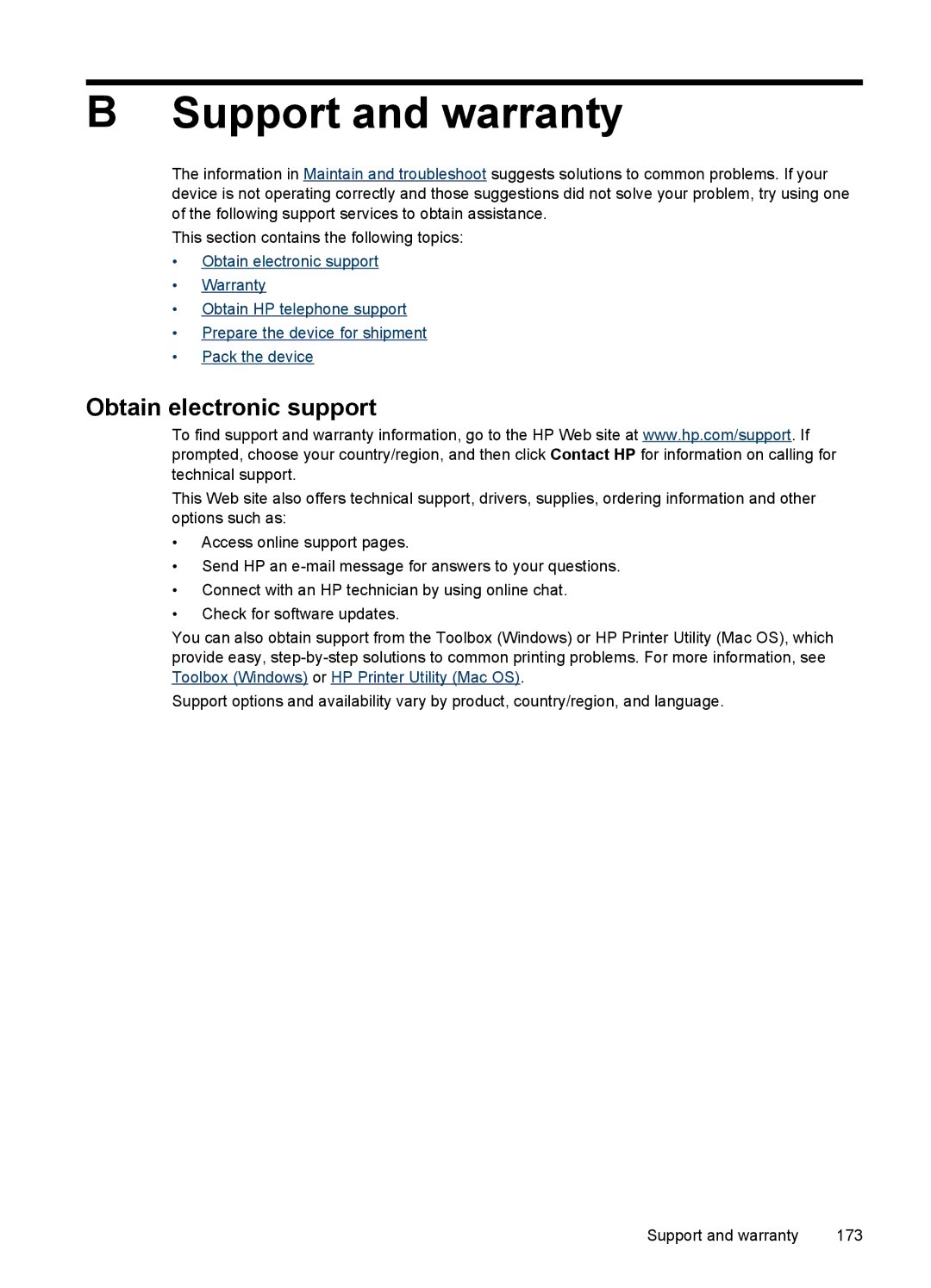 HP J6400 manual Support and warranty, Obtain electronic support 