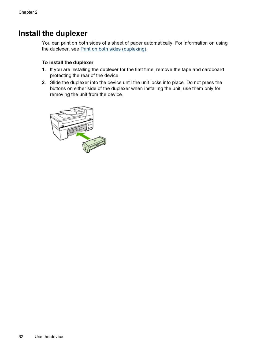 HP J6400 manual Install the duplexer, To install the duplexer 