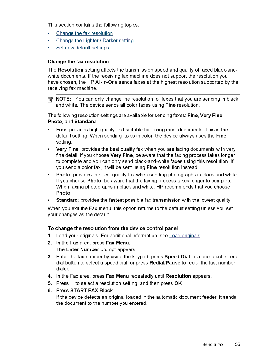 HP J6400 manual Change the fax resolution, To change the resolution from the device control panel 