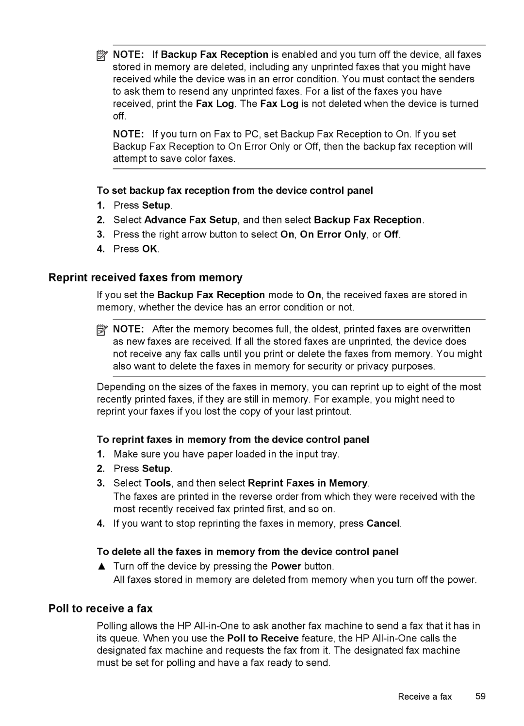 HP J6400 Reprint received faxes from memory, Poll to receive a fax, Select Tools, and then select Reprint Faxes in Memory 