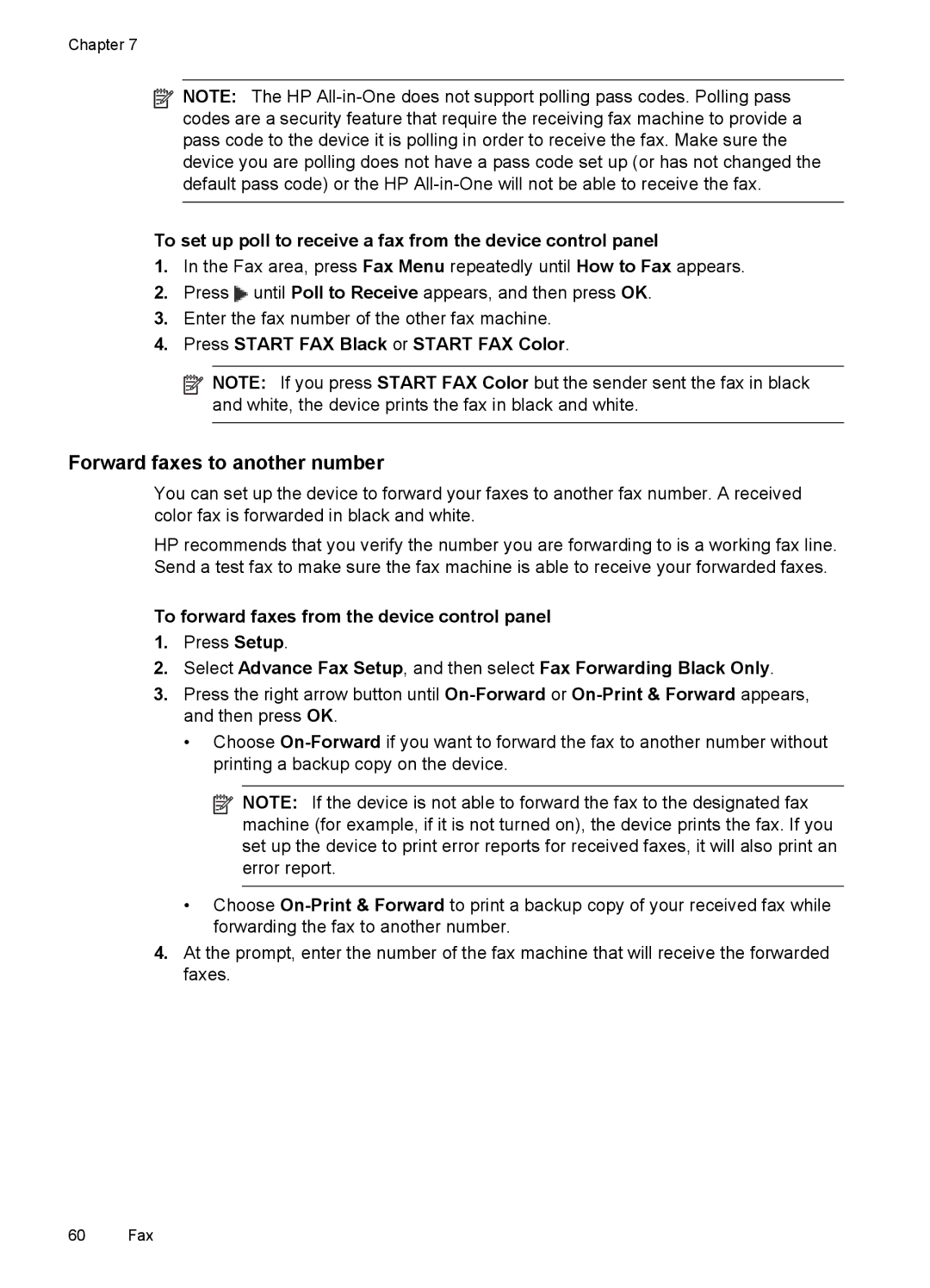 HP J6400 manual Forward faxes to another number, To forward faxes from the device control panel 