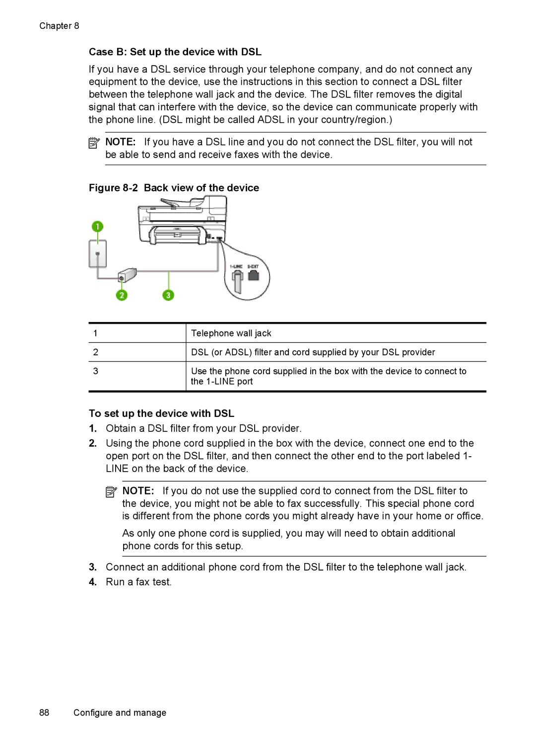 HP J6400 manual Case B Set up the device with DSL, To set up the device with DSL 