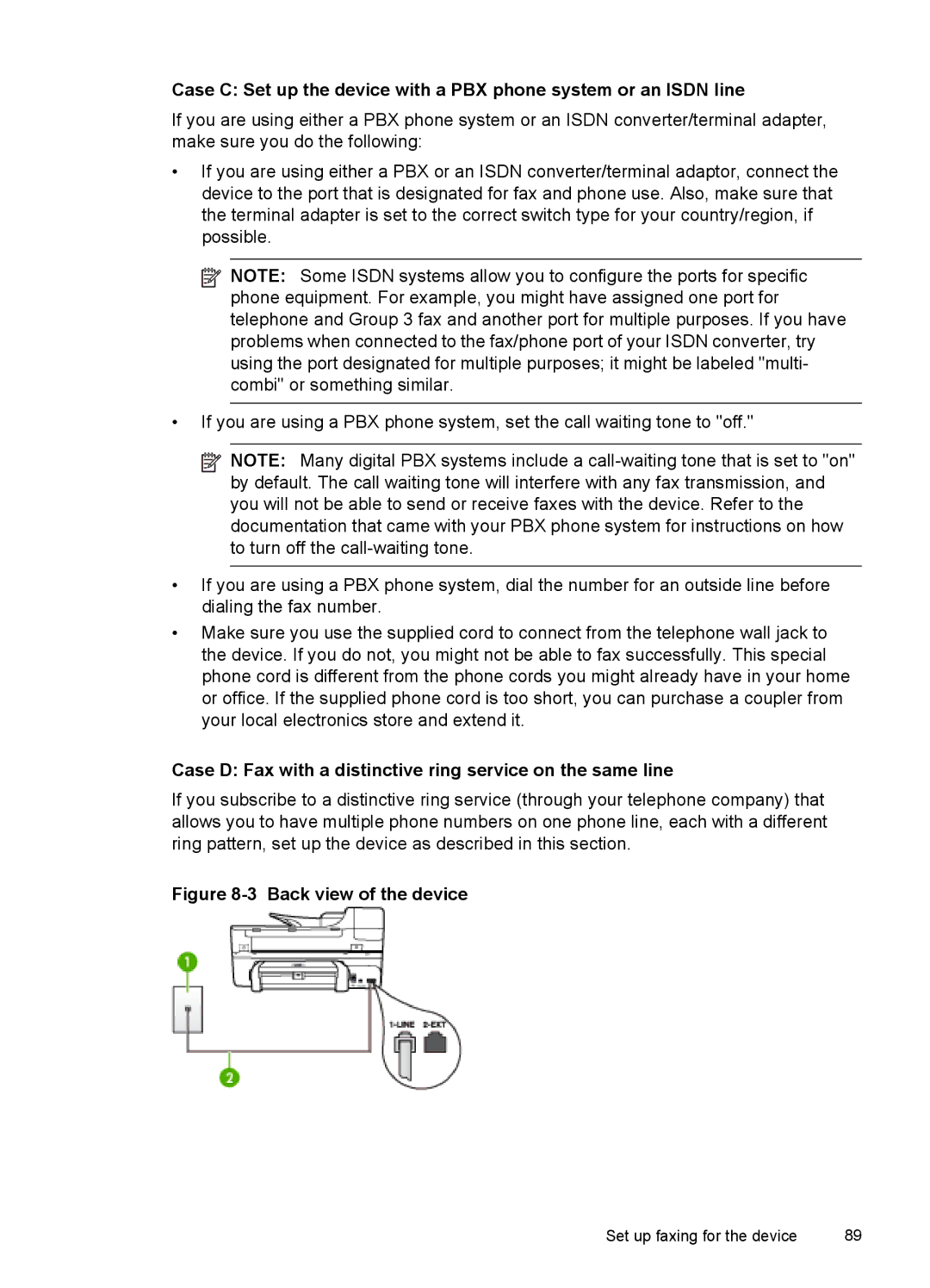 HP J6400 manual Case D Fax with a distinctive ring service on the same line 