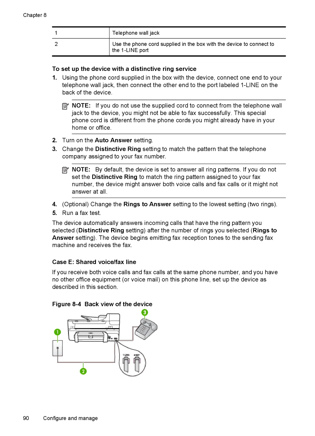 HP J6400 manual To set up the device with a distinctive ring service, Case E Shared voice/fax line 