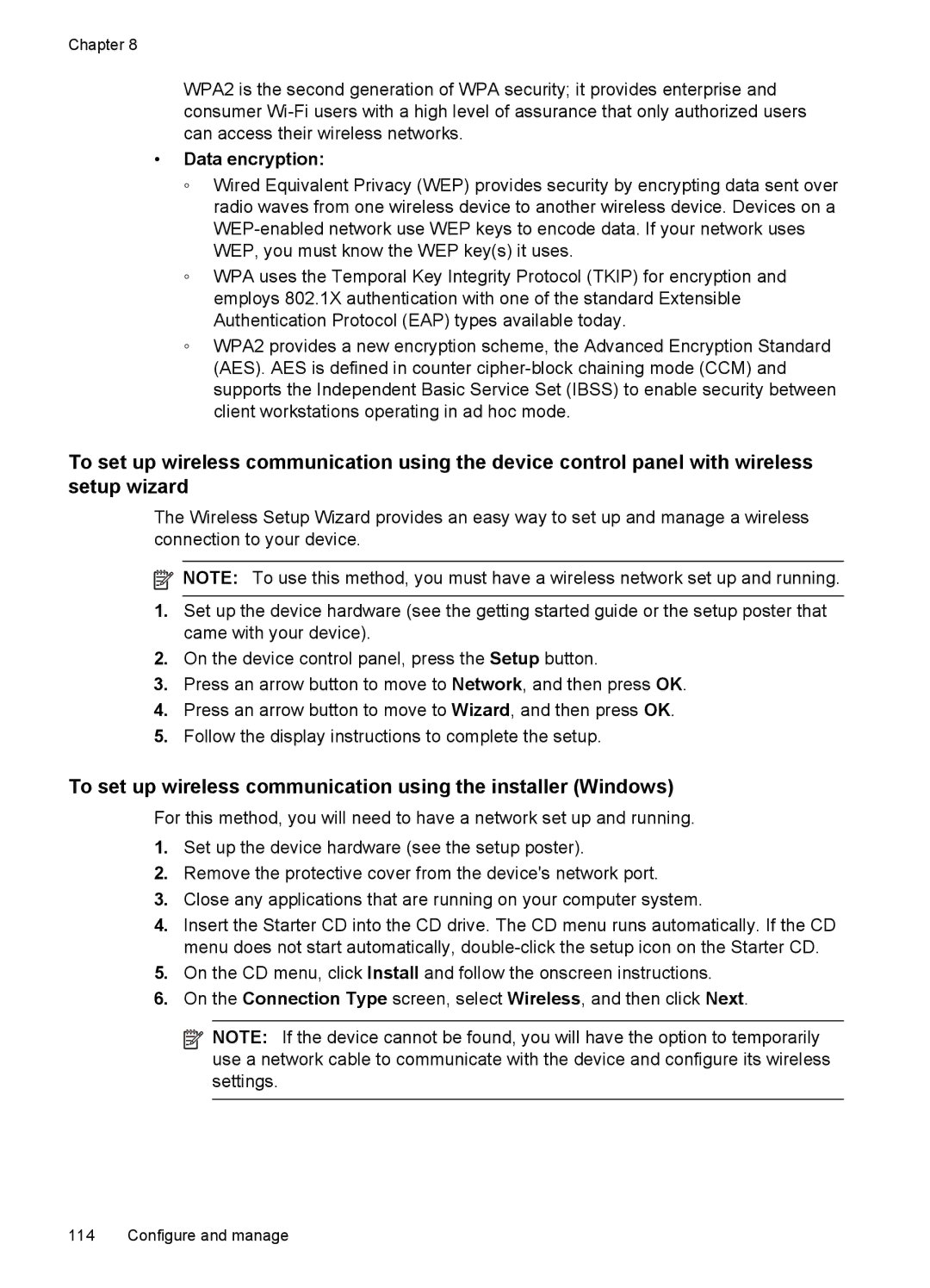 HP J6400 manual To set up wireless communication using the installer Windows, Data encryption 