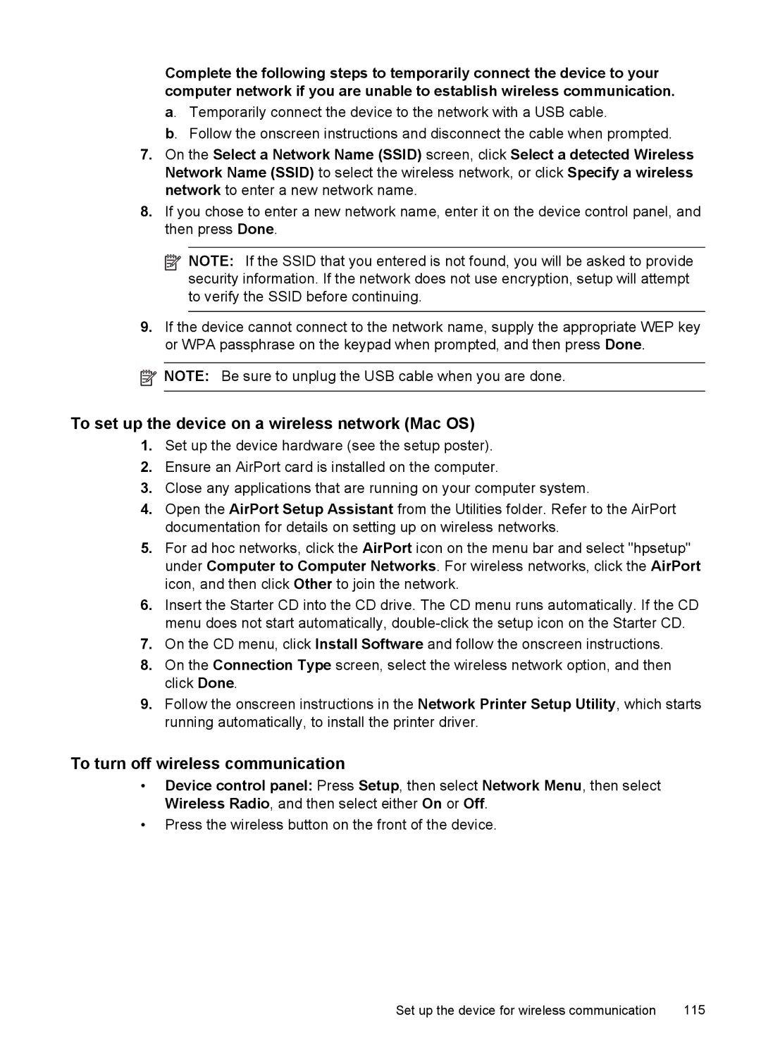 HP J6400 manual To set up the device on a wireless network Mac OS, To turn off wireless communication 