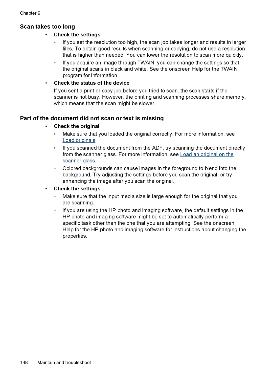 HP J6400 manual Scan takes too long, Part of the document did not scan or text is missing 