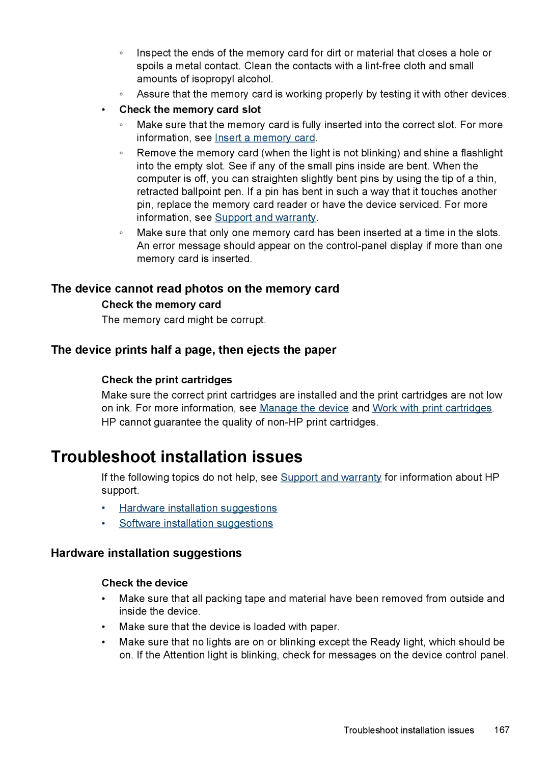 HP J6400 Troubleshoot installation issues, Device cannot read photos on the memory card, Hardware installation suggestions 