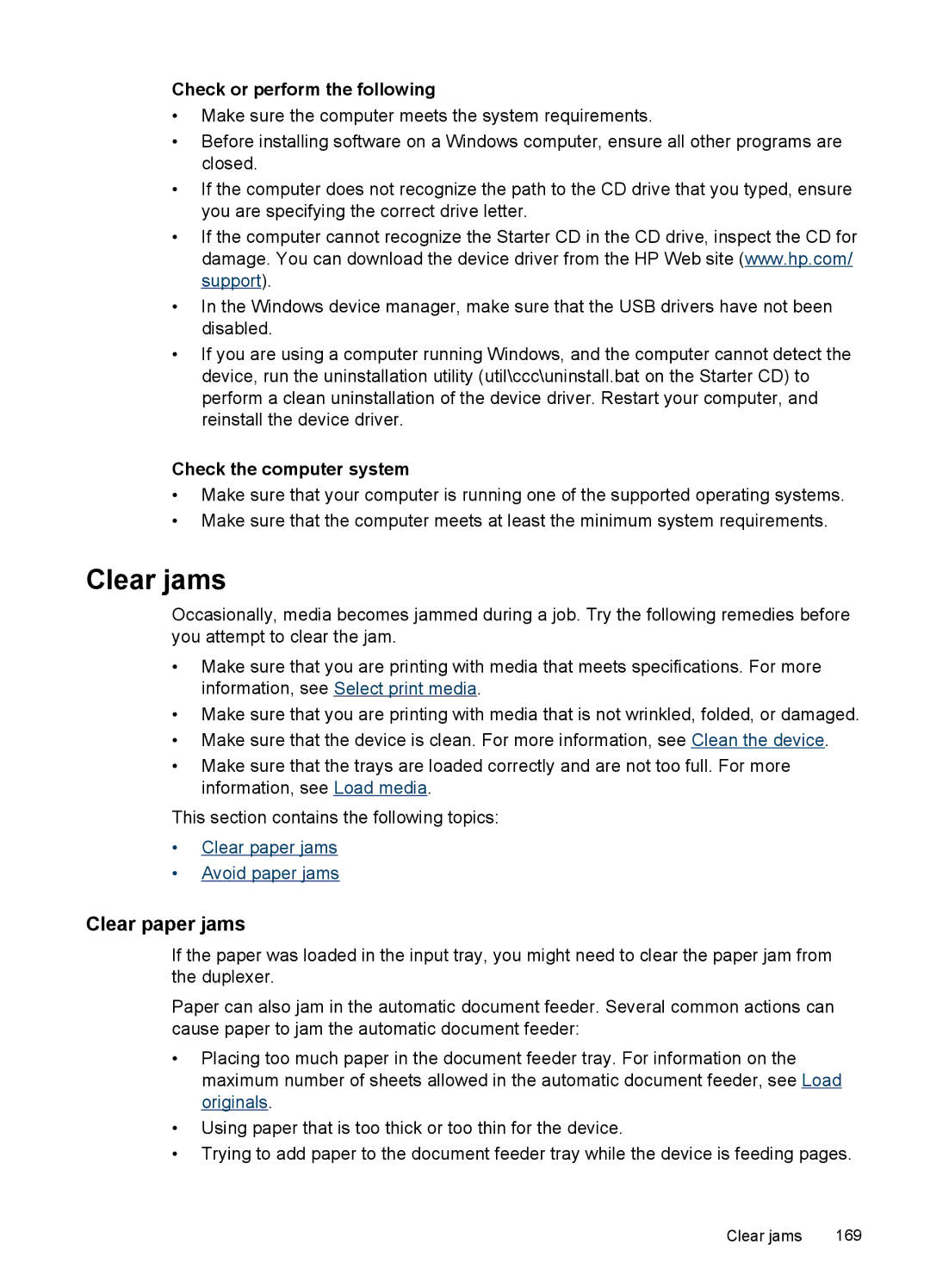 HP J6400 manual Clear jams, Clear paper jams, Check or perform the following 