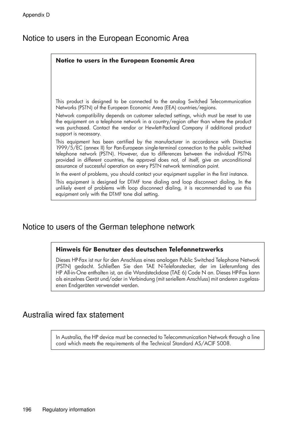 HP J6400 manual Australia wired fax statement, Hinweis für Benutzer des deutschen Telefonnetzwerks 