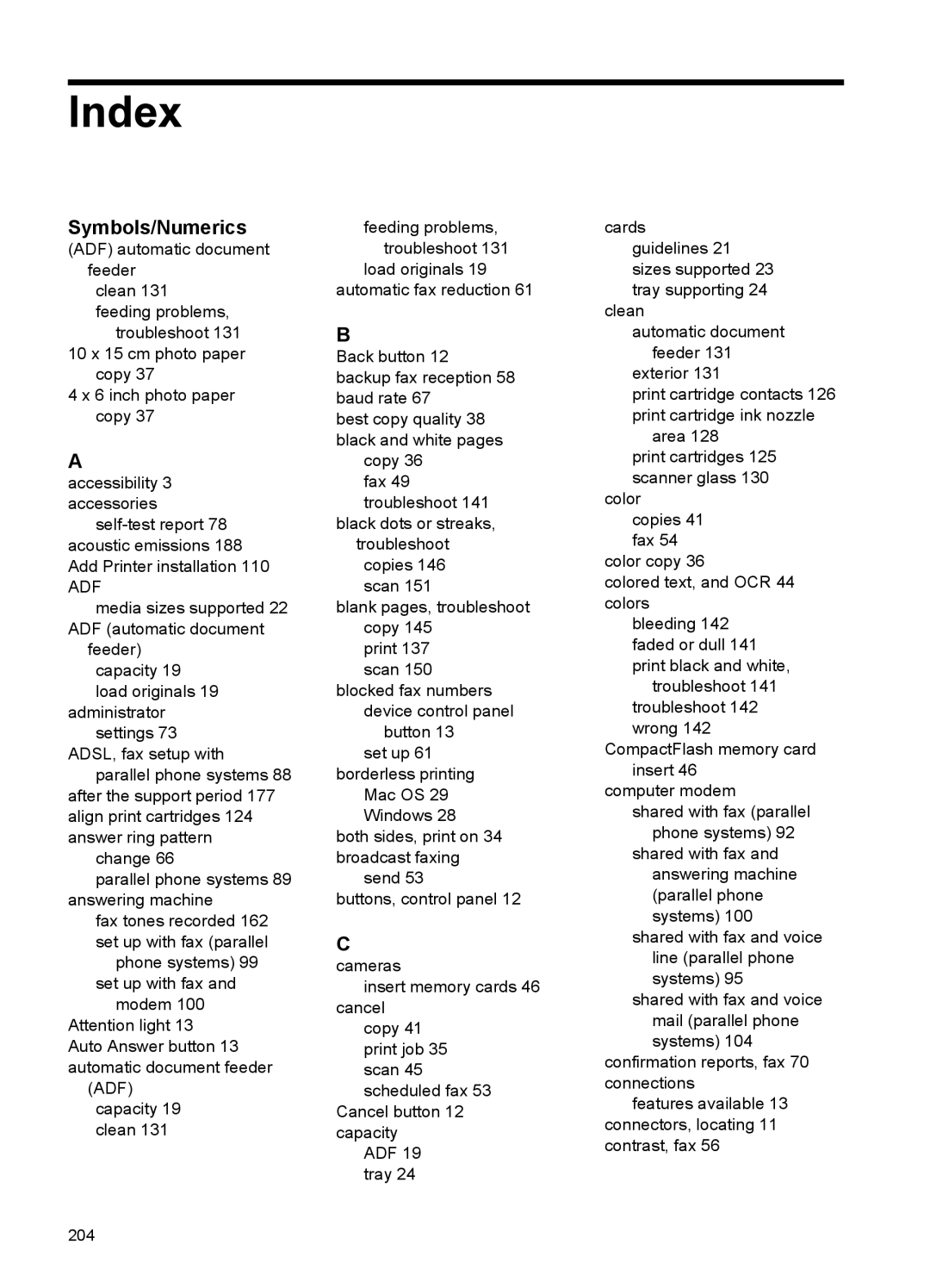 HP J6400 manual Index, Symbols/Numerics 