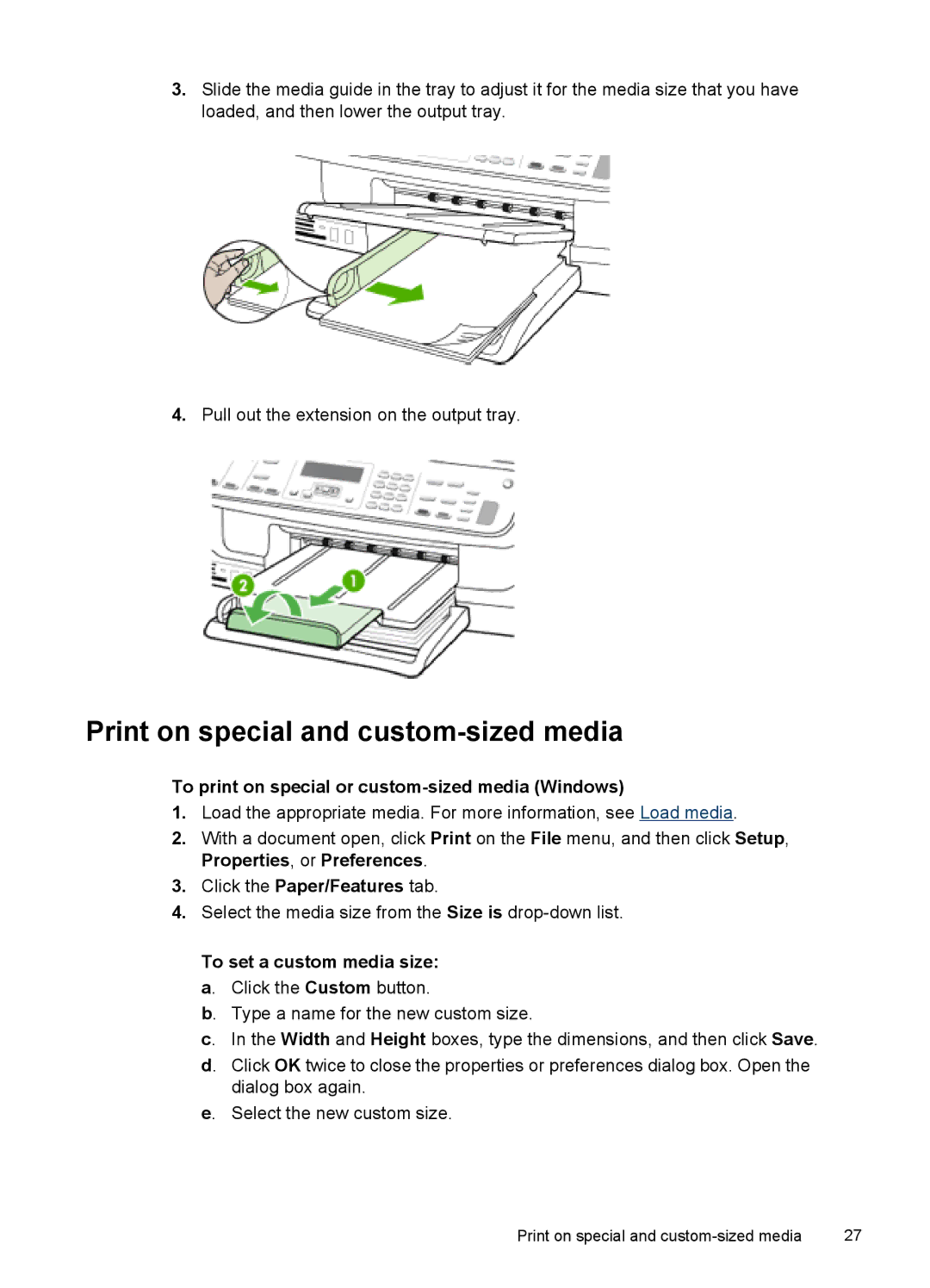 HP J6400 manual Print on special and custom-sized media, To print on special or custom-sized media Windows 