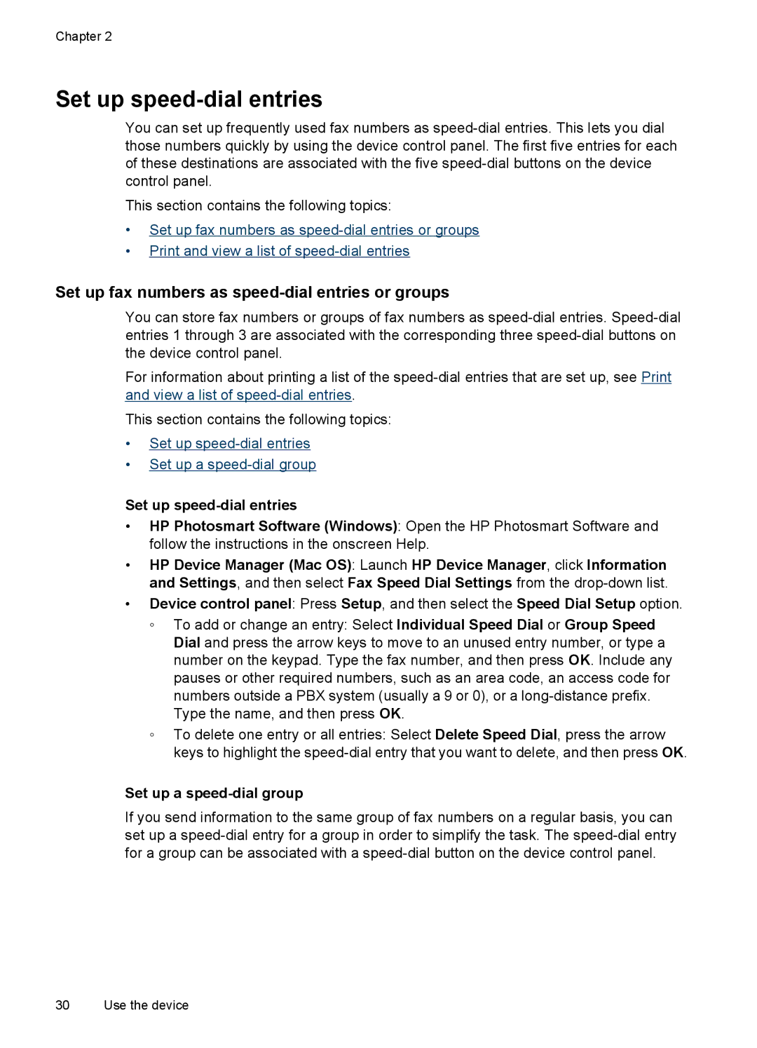 HP J6400 manual Set up speed-dial entries, Set up fax numbers as speed-dial entries or groups, Set up a speed-dial group 