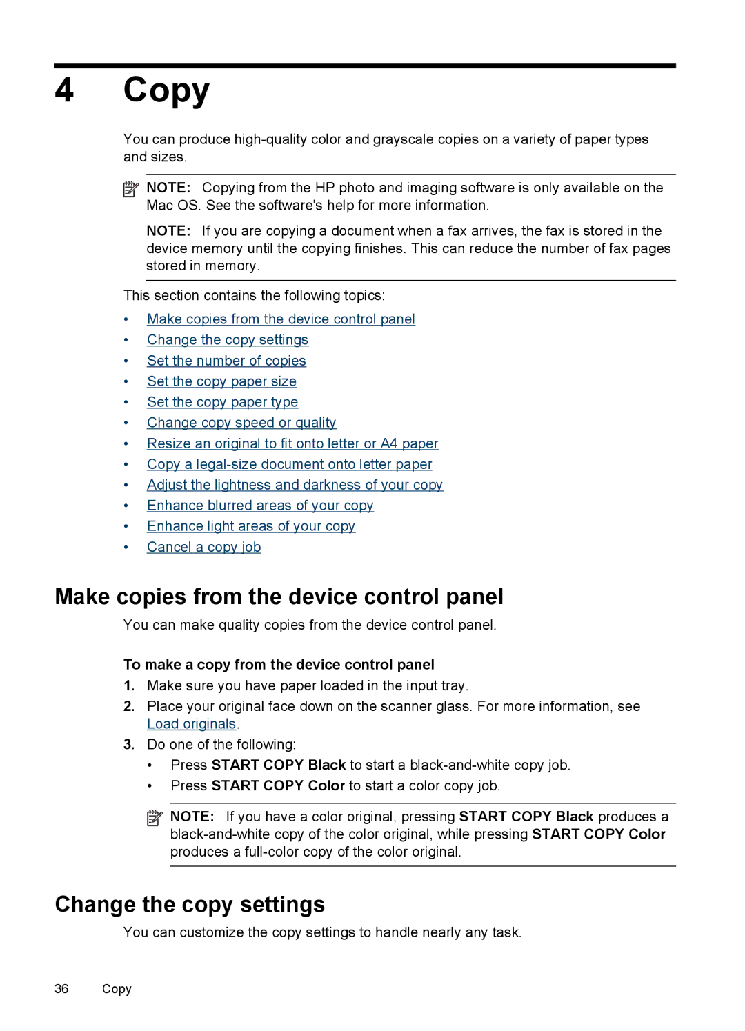 HP J6400 manual Copy, Make copies from the device control panel, Change the copy settings 