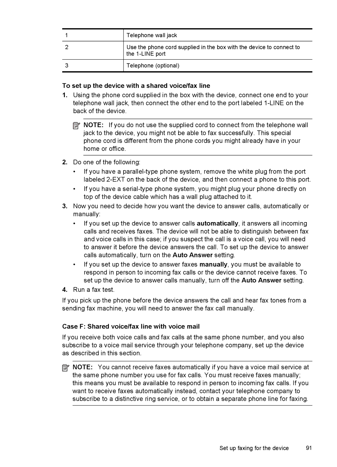 HP J6400 manual To set up the device with a shared voice/fax line, Case F Shared voice/fax line with voice mail 