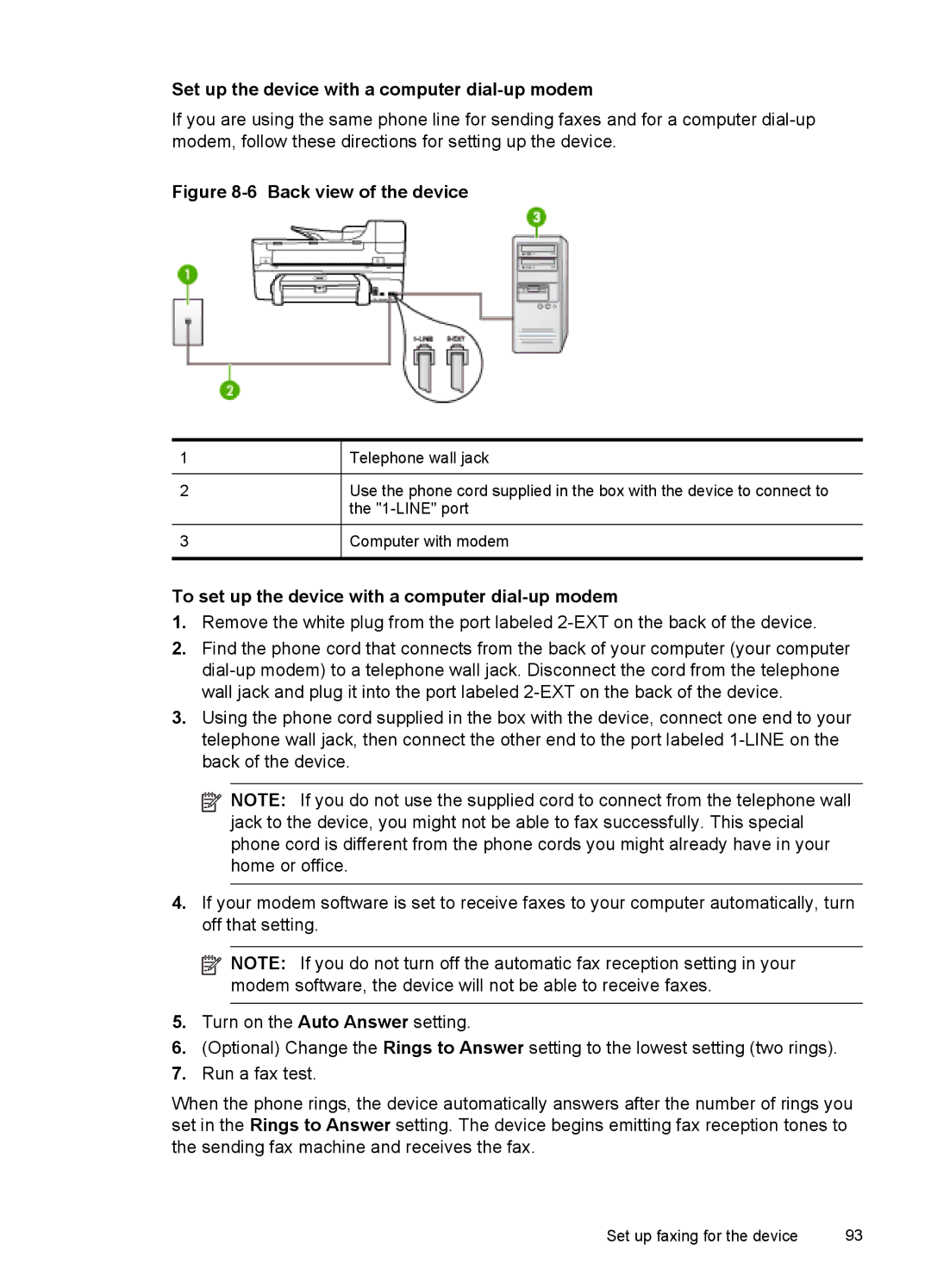 HP J6400 manual Set up the device with a computer dial-up modem, To set up the device with a computer dial-up modem 