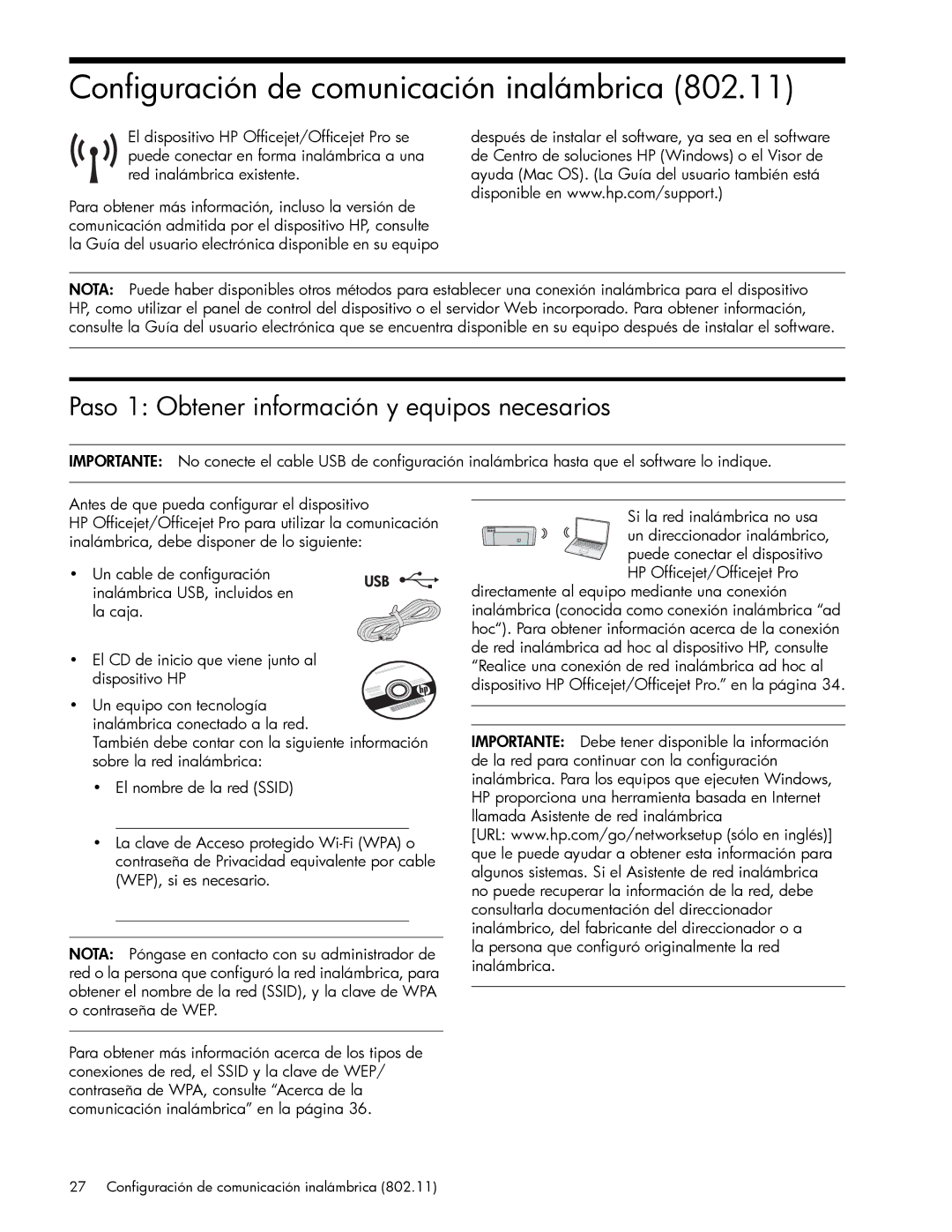 HP J6424 manual Configuración de comunicación inalámbrica, Paso 1 Obtener información y equipos necesarios 