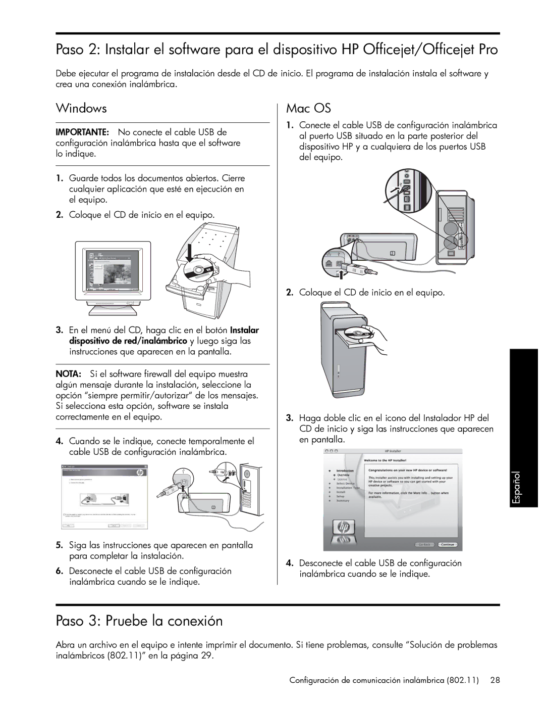 HP J6424 manual Paso 3 Pruebe la conexión 