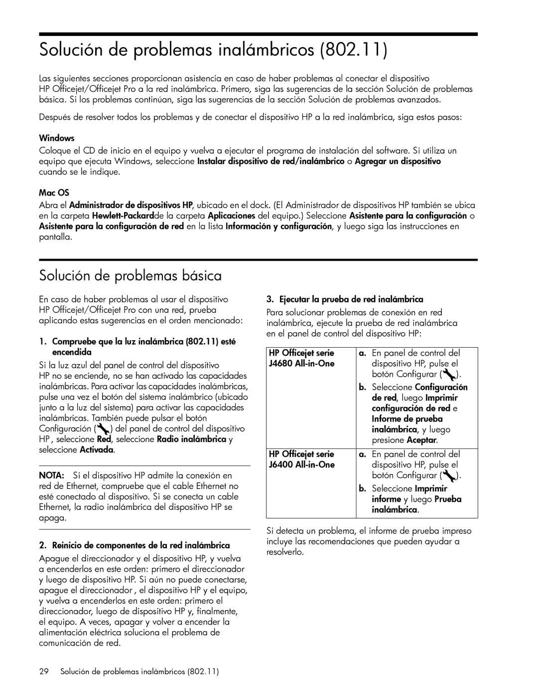 HP J6424 manual Solución de problemas inalámbricos, Solución de problemas básica 