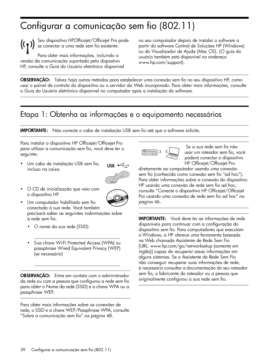 HP J6424 manual Configurar a comunicação sem fio, Etapa 1 Obtenha as informações e o equipamento necessários 