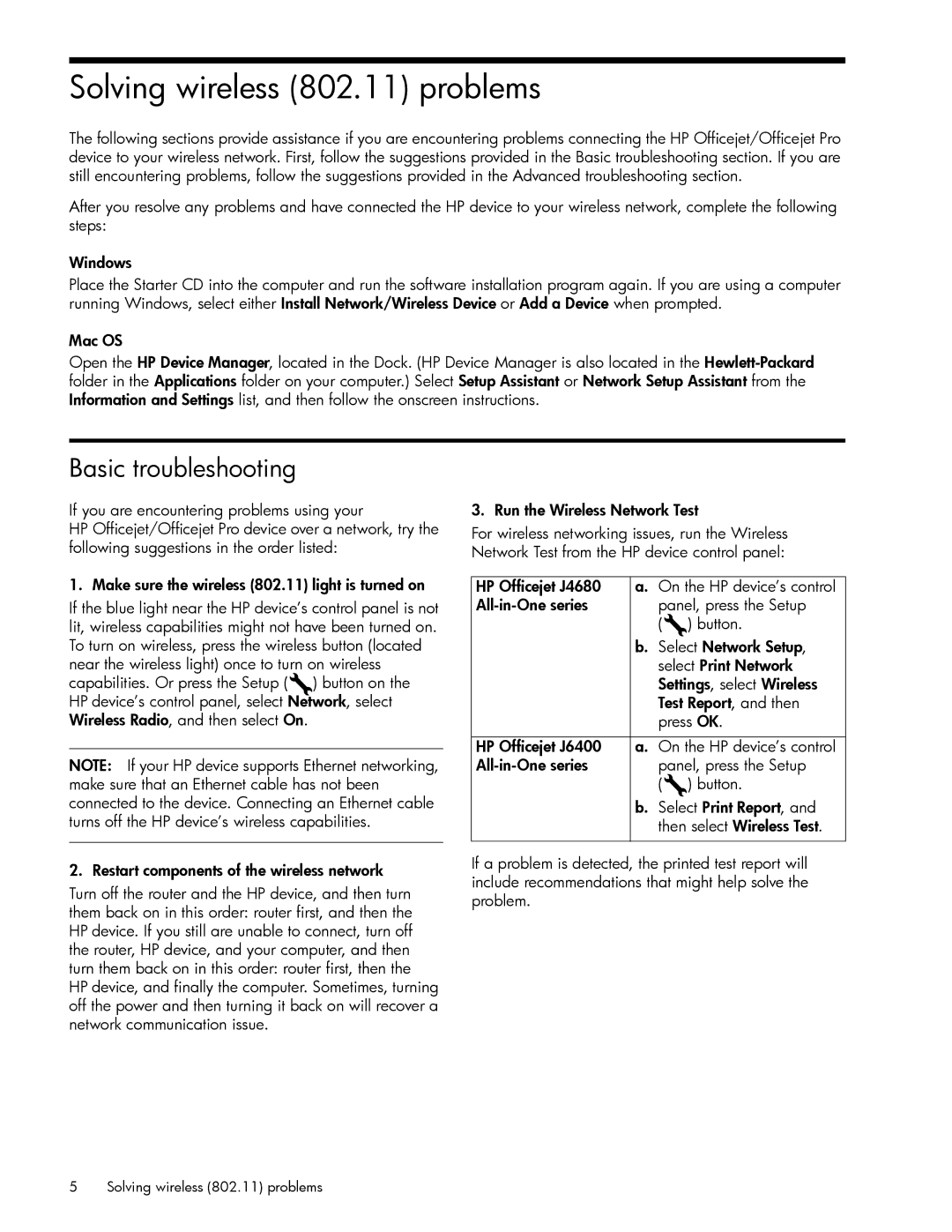 HP J6424 manual Solving wireless 802.11 problems, Basic troubleshooting 