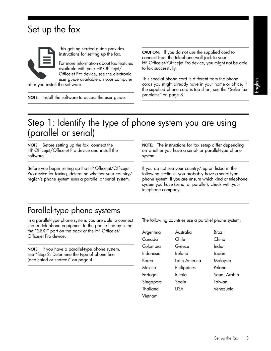 HP J4680c, J6480, J6413, J4660, J4580, J4540, J4550 manual Set up the fax, Parallel-type phone systems 