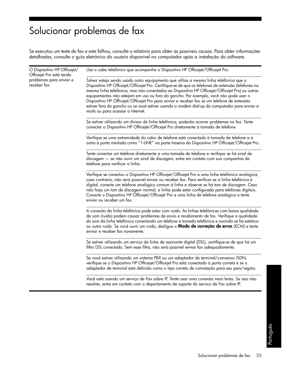 HP J4680c, J6480, J6413, J4660, J4580, J4540, J4550 manual Solucionar problemas de fax, Enviar e receber fax novamente 