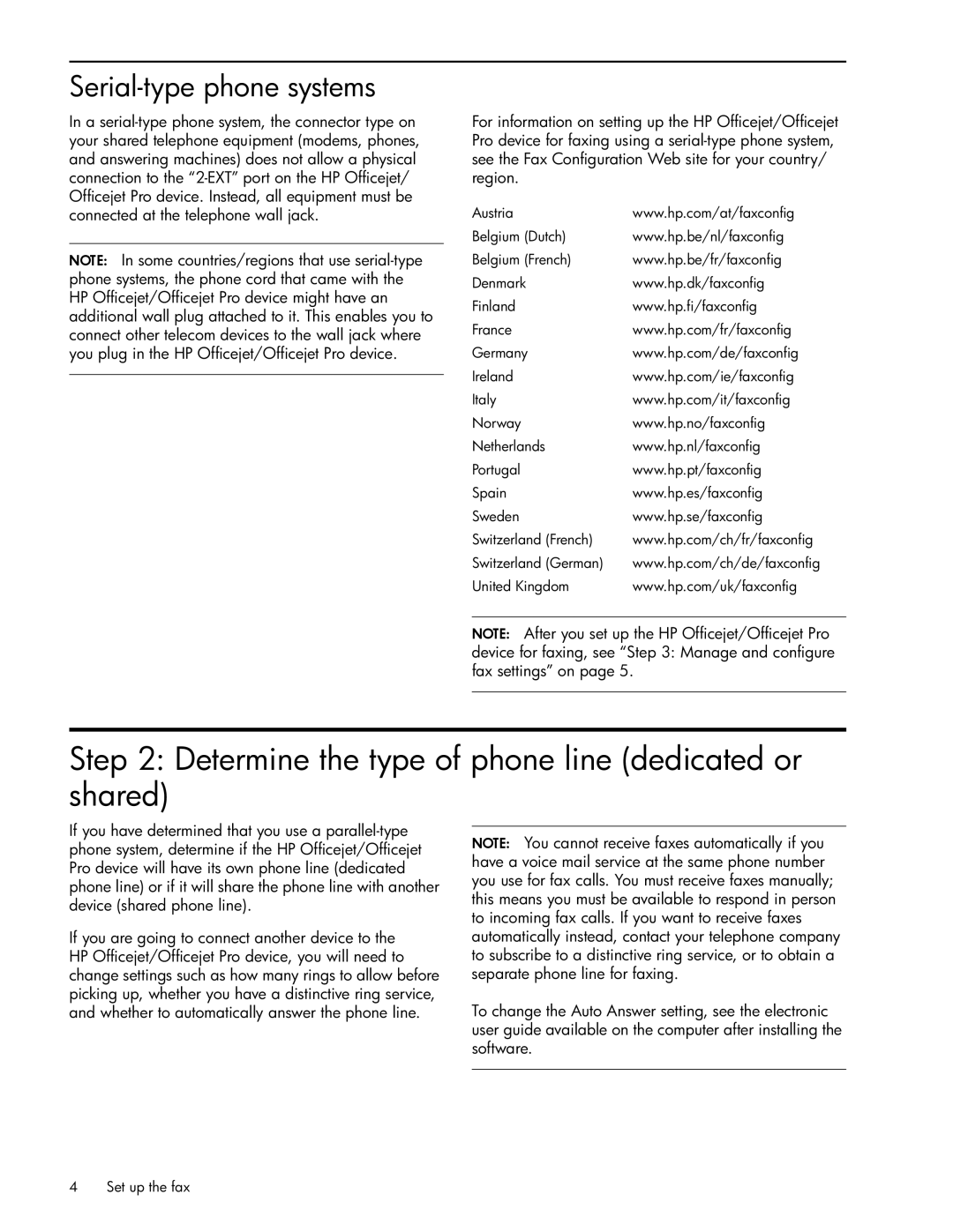 HP J4660, J6480, J6413, J4680c, J4580 manual Determine the type of phone line dedicated or shared, Serial-type phone systems 