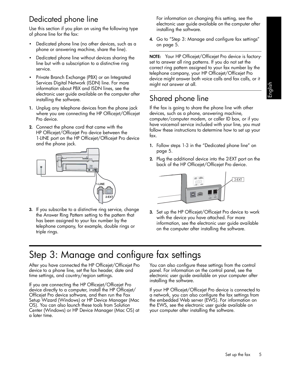 HP J4580, J6480, J6413, J4680c, J4660, J4540 Manage and configure fax settings, Dedicated phone line, Shared phone line 