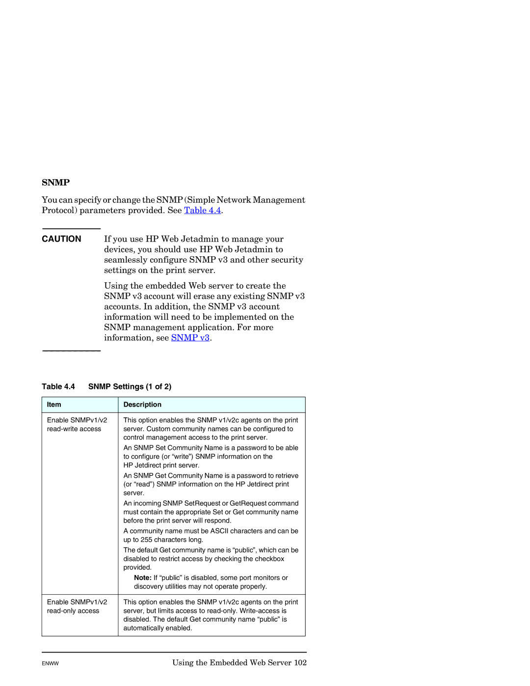 HP J7949E manual Snmp Settings 1 