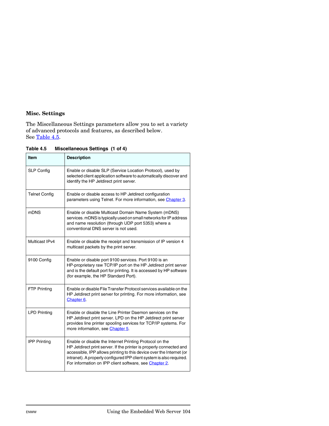 HP J7949E manual Misc. Settings, Miscellaneous Settings 1 