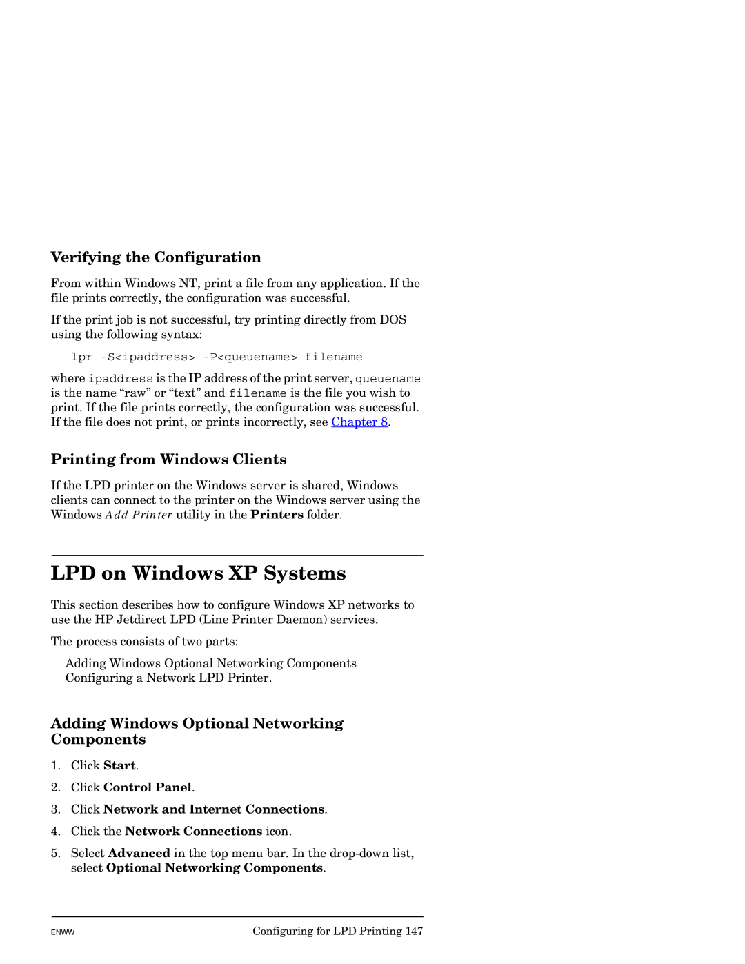 HP J7949E manual LPD on Windows XP Systems, Verifying the Configuration, Printing from Windows Clients 