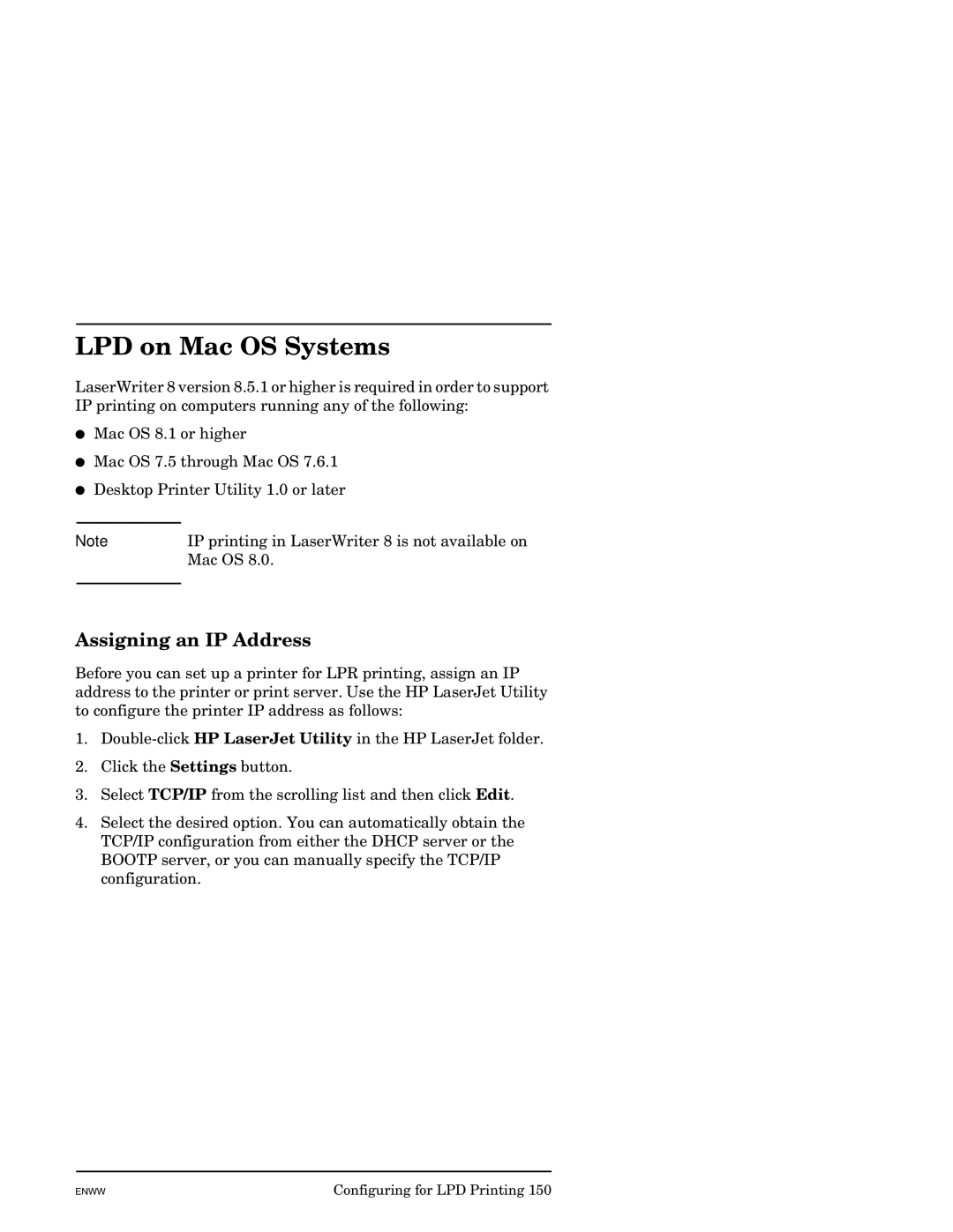 HP J7949E manual LPD on Mac OS Systems, Assigning an IP Address 