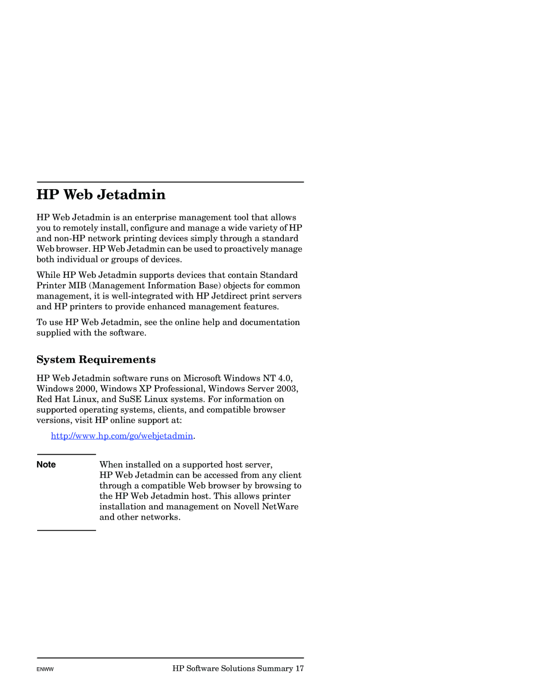 HP J7949E manual HP Web Jetadmin, System Requirements 