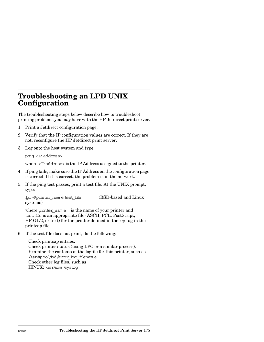 HP J7949E manual Troubleshooting an LPD Unix Configuration 