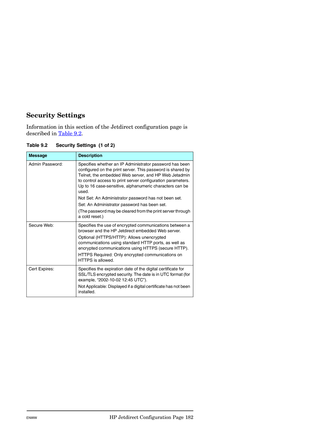 HP J7949E manual Security Settings 1 