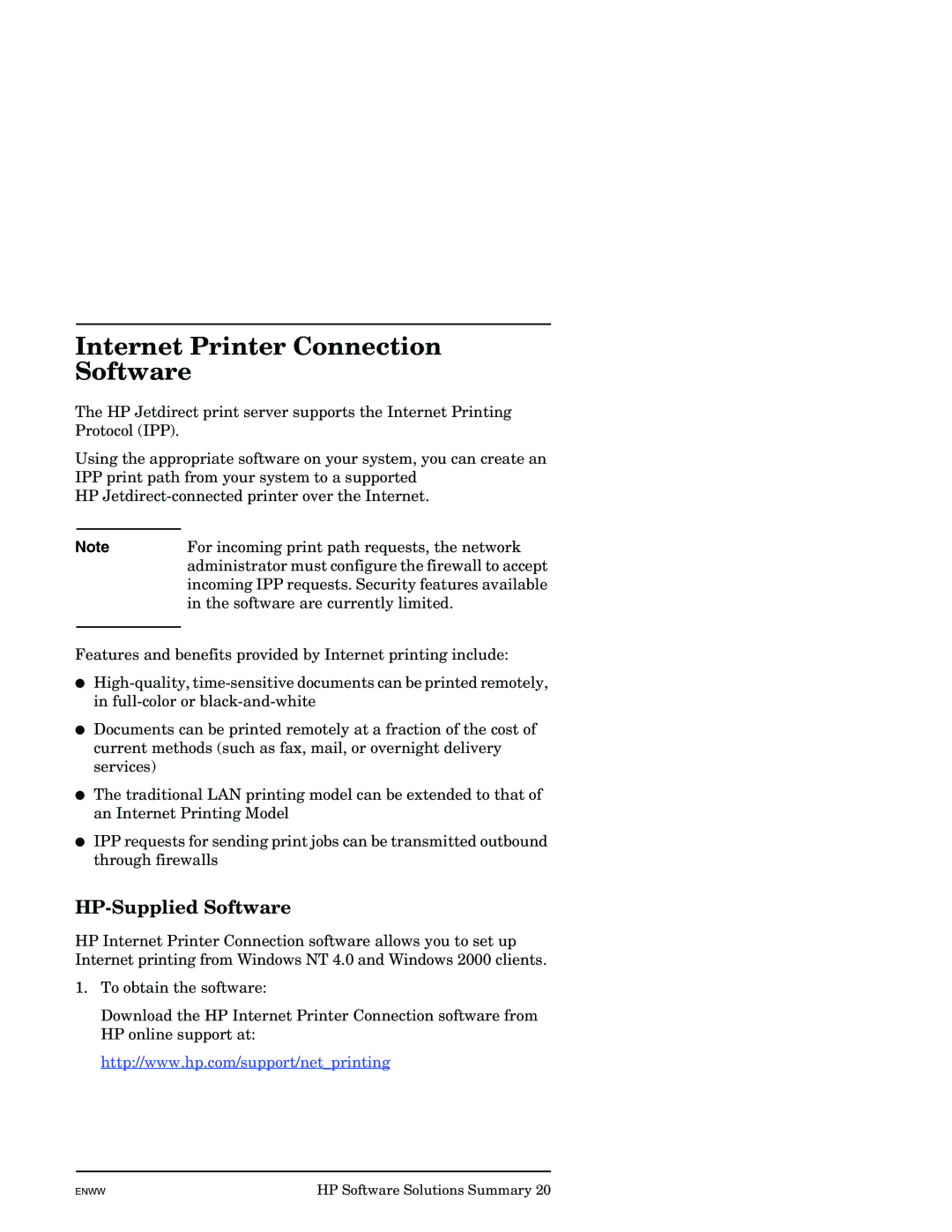 HP J7949E manual Internet Printer Connection Software, HP-Supplied Software 