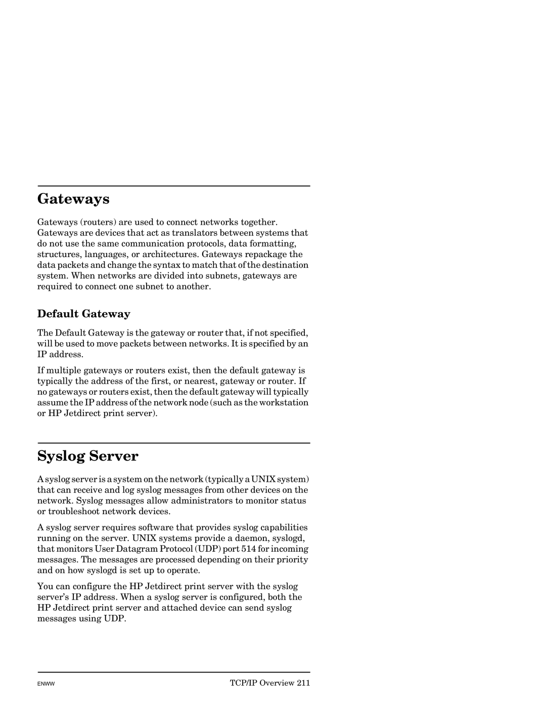 HP J7949E manual Gateways, Syslog Server, Default Gateway 