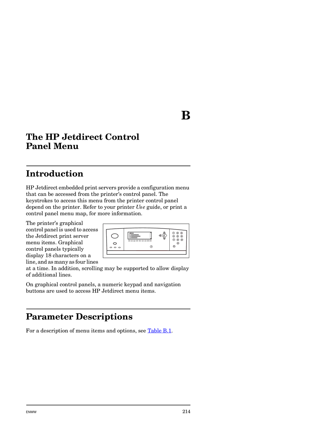 HP J7949E manual HP Jetdirect Control Panel Menu Introduction, Parameter Descriptions 