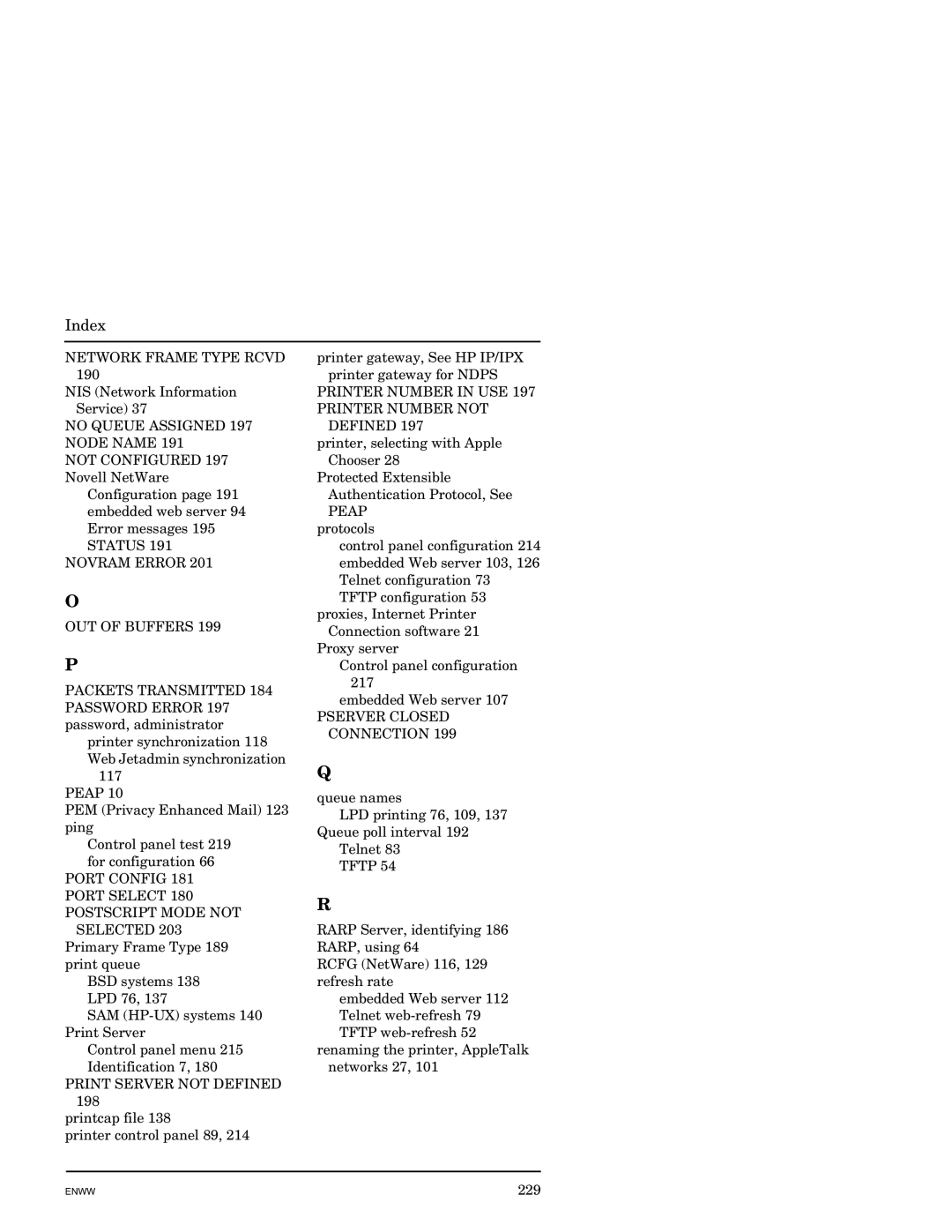 HP J7949E manual Network Frame Type Rcvd 