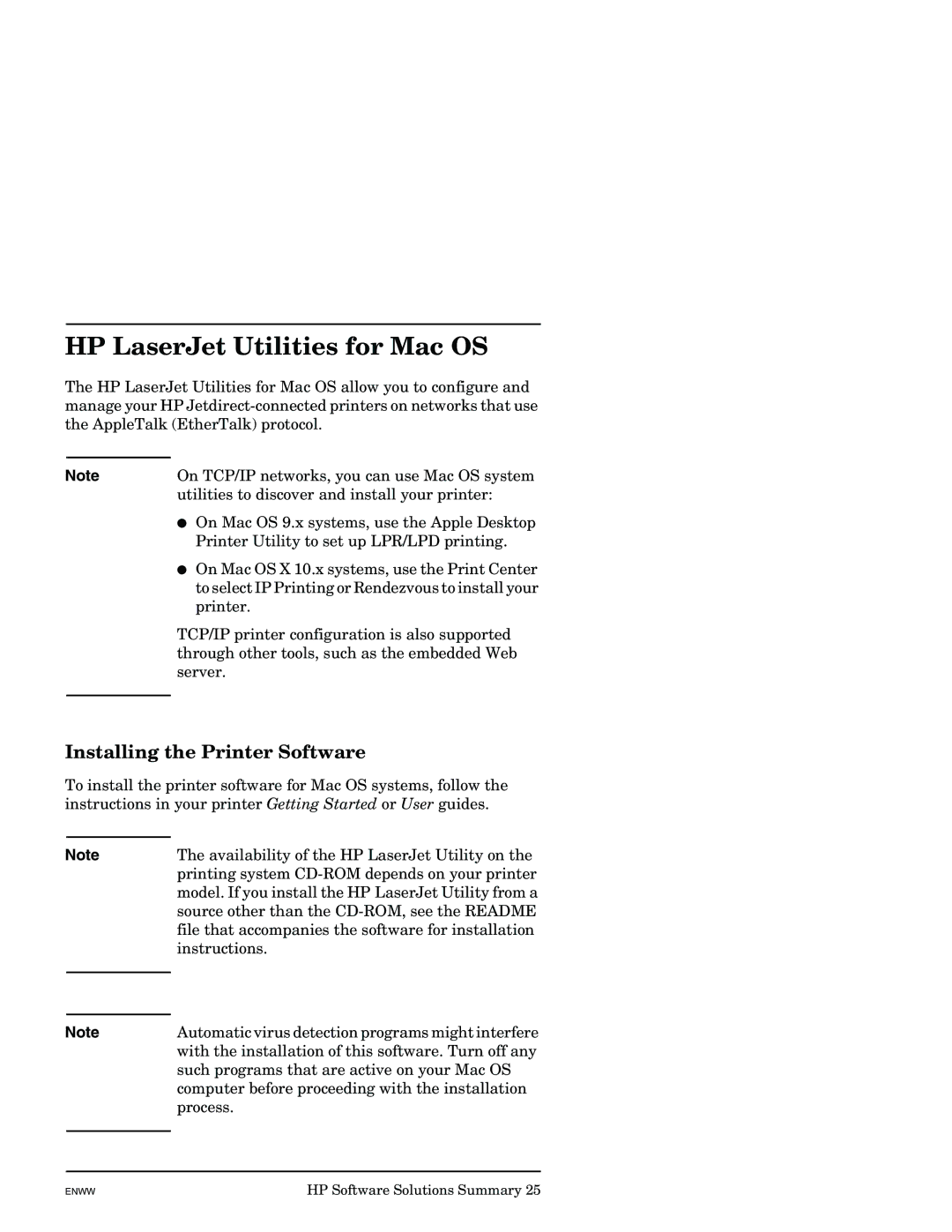 HP J7949E manual HP LaserJet Utilities for Mac OS, Installing the Printer Software 