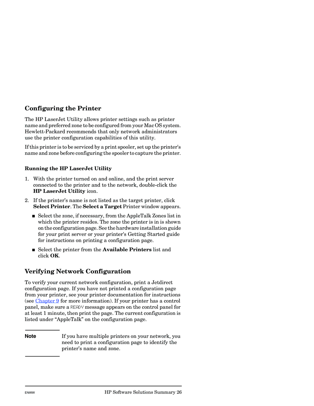 HP J7949E manual Configuring the Printer, Verifying Network Configuration, Running the HP LaserJet Utility 